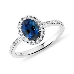 LUXURY WHITE GOLD RING WITH SAPPHIRE AND BRILLIANTS - SAPPHIRE ENGAGEMENT RINGS - ENGAGEMENT RINGS