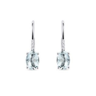 WHITE GOLD EARRINGS WITH DIAMONDS AND AQUAMARINE - AQUAMARINE EARRINGS - EARRINGS