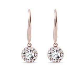 HANGING PENDANT DIAMOND HALO EARRINGS IN ROSE GOLD - DIAMOND EARRINGS - EARRINGS