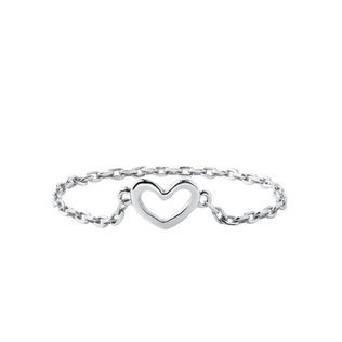 HEART-SHAPED PENDANT CHAIN RING IN WHITE GOLD - WHITE GOLD RINGS - RINGS