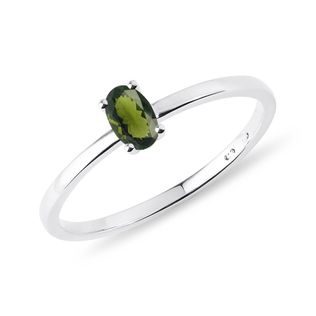 OVAL MOLDAVITE WHITE GOLD STACKABLE RING - MOLDAVITE RINGS - RINGS