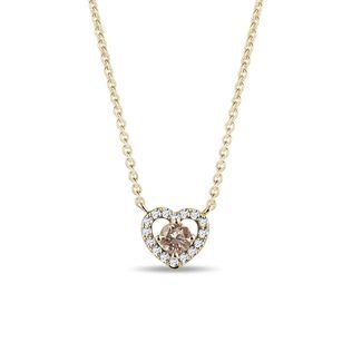 CHAMPAGNE AND WHITE DIAMOND HEART NECKLACE IN YELLOW GOLD - DIAMOND NECKLACES - NECKLACES