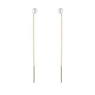 DANGLING PEARL EARRINGS IN YELLOW GOLD - PEARL EARRINGS - PEARL JEWELRY