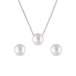 PEARL EARRING AND NECKLACE SET IN ROSE GOLD - PEARL SETS - PEARL JEWELRY