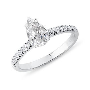 WHITE GOLD RING WITH 0,7CT DROP DIAMOND AND BRILLIANT CUT DIAMONDS - RINGS WITH LAB-GROWN DIAMONDS - ENGAGEMENT RINGS