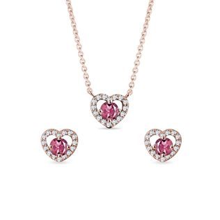 TOURMALINE AND DIAMOND HEART SET IN ROSE GOLD - GEMSTONE SETS - FINE JEWELRY