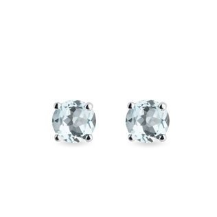 BLUE AQUAMARINE STUD EARRINGS IN WHITE GOLD - AQUAMARINE EARRINGS - EARRINGS
