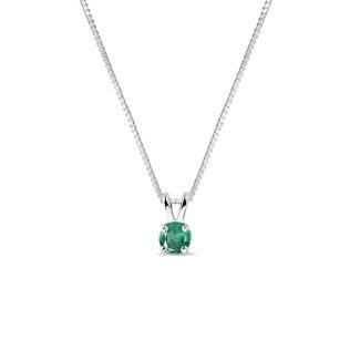 EMERALD AND DIAMOND PENDANT NECKLACE IN WHITE GOLD - EMERALD NECKLACES - NECKLACES