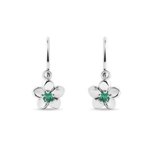 CHILDREN'S GOLD FLOWER EARRINGS WITH EMERALDS - CHILDREN'S EARRINGS - EARRINGS