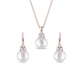 PEARL AND DIAMOND ROSE GOLD JEWELRY SET - PEARL SETS - PEARL JEWELRY