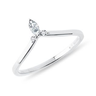 WHITE GOLD CHEVRON RING WITH A MARQUISE DIAMOND - WOMEN'S WEDDING RINGS - WEDDING RINGS