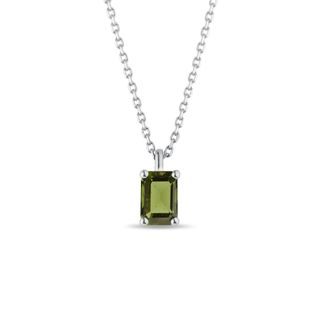 EMERALD-CUT MOLDAVITE NECKLACE IN WHITE GOLD - MOLDAVITE NECKLACES - NECKLACES