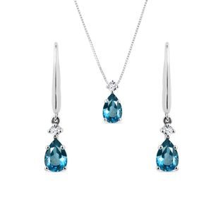 LONDON TOPAZ NECKLACE AND EARRING SET IN WHITE GOLD - GEMSTONE SETS - FINE JEWELRY