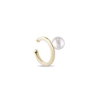 SINGLE GOLD CUFF EARRING WITH A PEARL - PEARL EARRINGS - PEARL JEWELRY