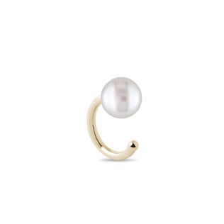 SINGLE PEARL CUFF EARRING IN YELLOW GOLD - PEARL EARRINGS - PEARL JEWELRY