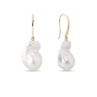 BAROQUE PEARL DROP EARRINGS IN YELLOW GOLD - PEARL EARRINGS - PEARL JEWELRY