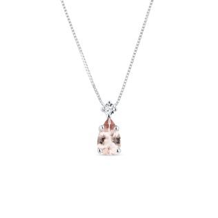 MORGANITE AND DIAMOND PENDANT IN WHITE GOLD - MORGANITE NECKLACES - NECKLACES