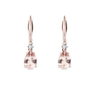 MORGANITE AND DIAMOND EARRINGS IN PINK GOLD - MORGANITE EARRINGS - EARRINGS