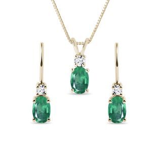 EMERALD AND DIAMOND JEWELRY SET IN YELLOW GOLD - GEMSTONE SETS - FINE JEWELRY