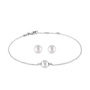 PEARL EARRING AND BRACELET SET IN 14K WHITE GOLD - PEARL SETS - PEARL JEWELRY