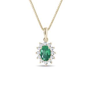 EMERALD AND DIAMOND PENDANT NECKLACE IN YELLOW GOLD - EMERALD NECKLACES - NECKLACES