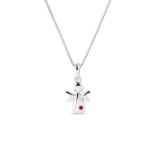 WHITE GOLD ANGEL NECKLACE WITH A RUBY - CHILDREN'S NECKLACES - NECKLACES