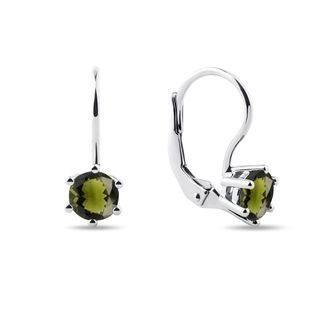 ROUND MOLDAVITE EARRINGS IN WHITE GOLD - MOLDAVITE EARRINGS - EARRINGS