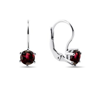 ROUND GARNET EARRINGS IN WHITE GOLD - GARNET EARRINGS - EARRINGS