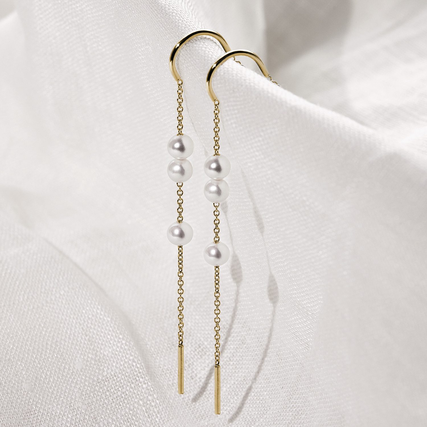 yellow gold chain earrings with pearls - KLENOTA