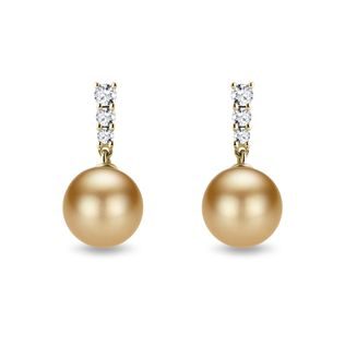 SOUTH SEA PEARL AND DIAMOND GOLD DANGLE EARRINGS - PEARL EARRINGS - PEARL JEWELRY