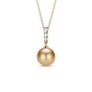 SOUTH SEA PEARL AND DIAMOND GOLD NECKLACE - PEARL PENDANTS - PEARL JEWELRY