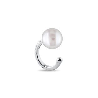 PEARL AND DIAMOND SINGLE EAR CUFF IN WHITE GOLD - PEARL EARRINGS - PEARL JEWELRY