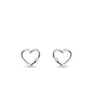 DIAMOND HEART EARRINGS IN WHITE GOLD - DIAMOND STUD EARRINGS - EARRINGS