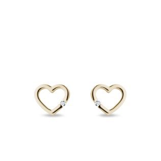 DIAMOND HEART STUD EARRINGS IN YELLOW GOLD - DIAMOND STUD EARRINGS - EARRINGS