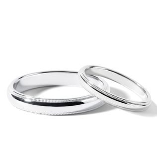 14K WHITE GOLD MODERN WEDDING RING SET WITH ENGRAVED EDGES - WHITE GOLD WEDDING SETS - WEDDING RINGS