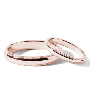14K ROSE GOLD MODERN WEDDING RING SET WITH ENGRAVED EDGES - ROSE GOLD WEDDING SETS - WEDDING RINGS