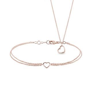 DIAMOND HEART BRACELET AND PENDANT SET IN ROSE GOLD - DIAMOND SETS - FINE JEWELRY