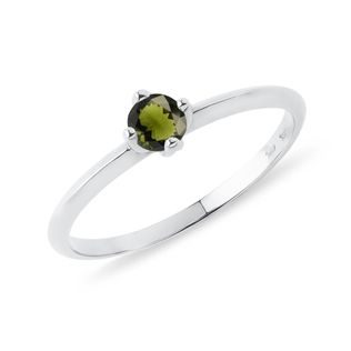 DAINTY MOLDAVITE RING IN 14K WHITE GOLD - MOLDAVITE RINGS - RINGS
