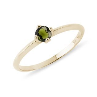 DAINTY MOLDAVITE RING IN 14K YELLOW GOLD - MOLDAVITE RINGS - RINGS