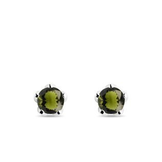 MOLDAVITE STUD EARRINGS IN WHITE GOLD - MOLDAVITE EARRINGS - EARRINGS