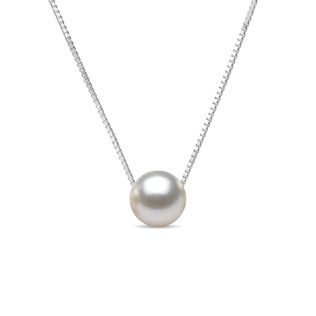 WHITE GOLD NECKLACE WITH AKOYA PEARL - PEARL PENDANTS - PEARL JEWELRY