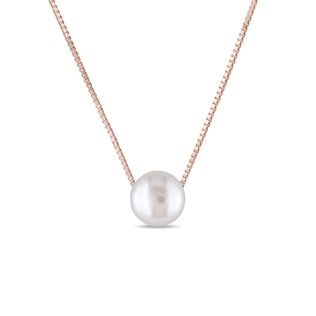 WHITE PEARL NECKLACE IN ROSE GOLD - PEARL PENDANTS - PEARL JEWELRY