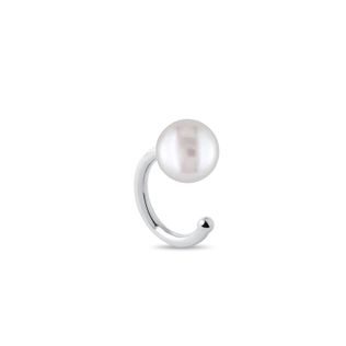 MODERN WHITE GOLD SINGLE EAR CUFF EARRING WITH A PEARL - PEARL EARRINGS - PEARL JEWELRY