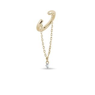 YELLOW GOLD SINGLE EAR CUFF WITH A DIAMOND AND CHAIN - EAR CUFFS - EARRINGS