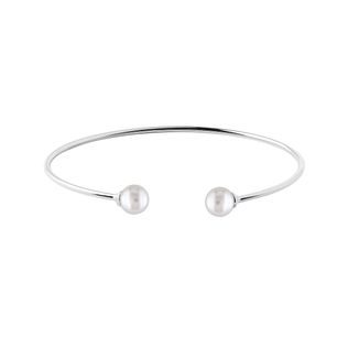 WHITE GOLD OPEN BANGLE WITH PEARLS - CUFF BRACELETS - BRACELETS