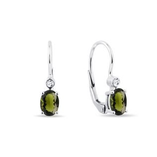 CLASSIC OVAL MOLDAVITE EARRINGS IN 14K WHITE GOLD - MOLDAVITE EARRINGS - EARRINGS