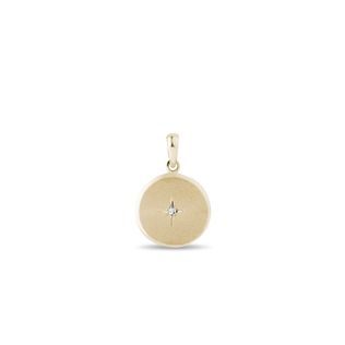 ENGRAVED GOLD MEDALLION PENDANT WITH A DIAMOND - PENDANTS - NECKLACES