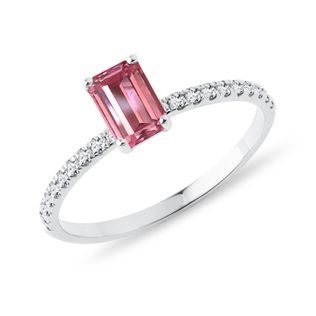 EMERALD TOURMALINE AND DIAMOND RING IN WHITE GOLD - TOURMALINE RINGS - RINGS