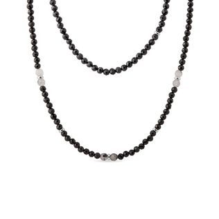 BLACK SPINEL AND CRYSTAL NECKLACE IN WHITE GOLD - MINERAL NECKLACES - NECKLACES