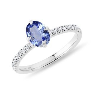 DIAMOND RING WITH SAPPHIRE IN WHITE GOLD - SAPPHIRE ENGAGEMENT RINGS - ENGAGEMENT RINGS